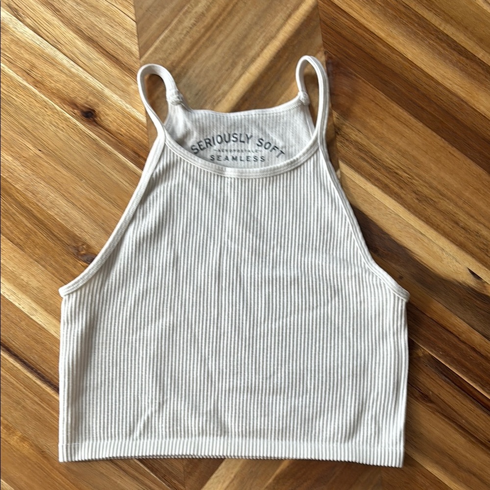 Aeropostale White Ribbed Crop Tank Top